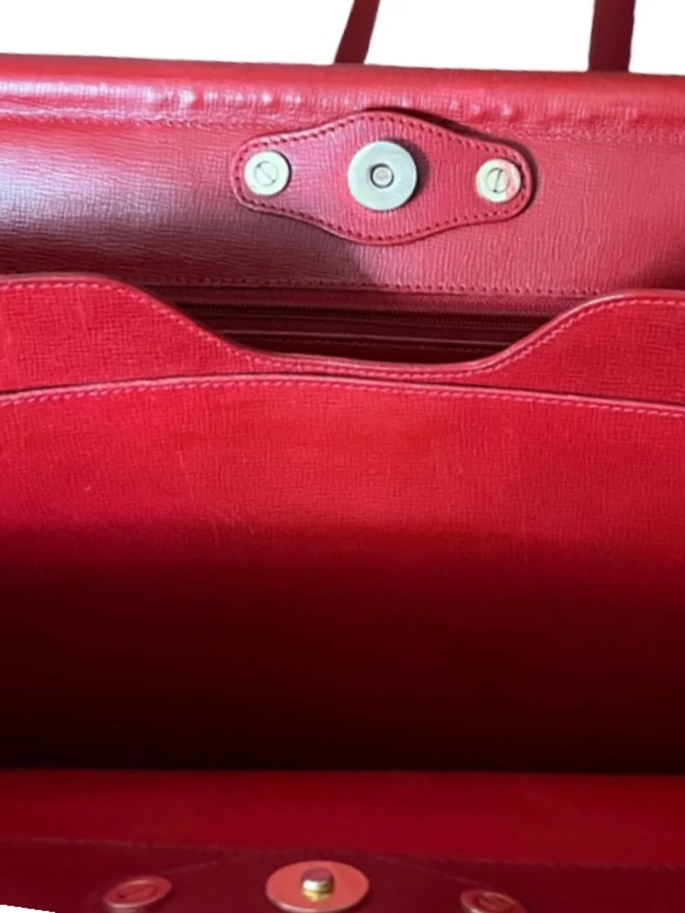 MARK CROSS RED GRAINED LEATHER ORGANIZER TOTE WITH GOLD SIDE HINGES